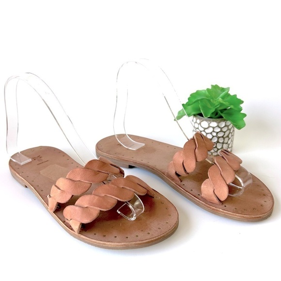 Frye Azalea Braid Slide Sandals Two Strap Open Toe Tan Light Rose Leather 7 - Picture 1 of 7